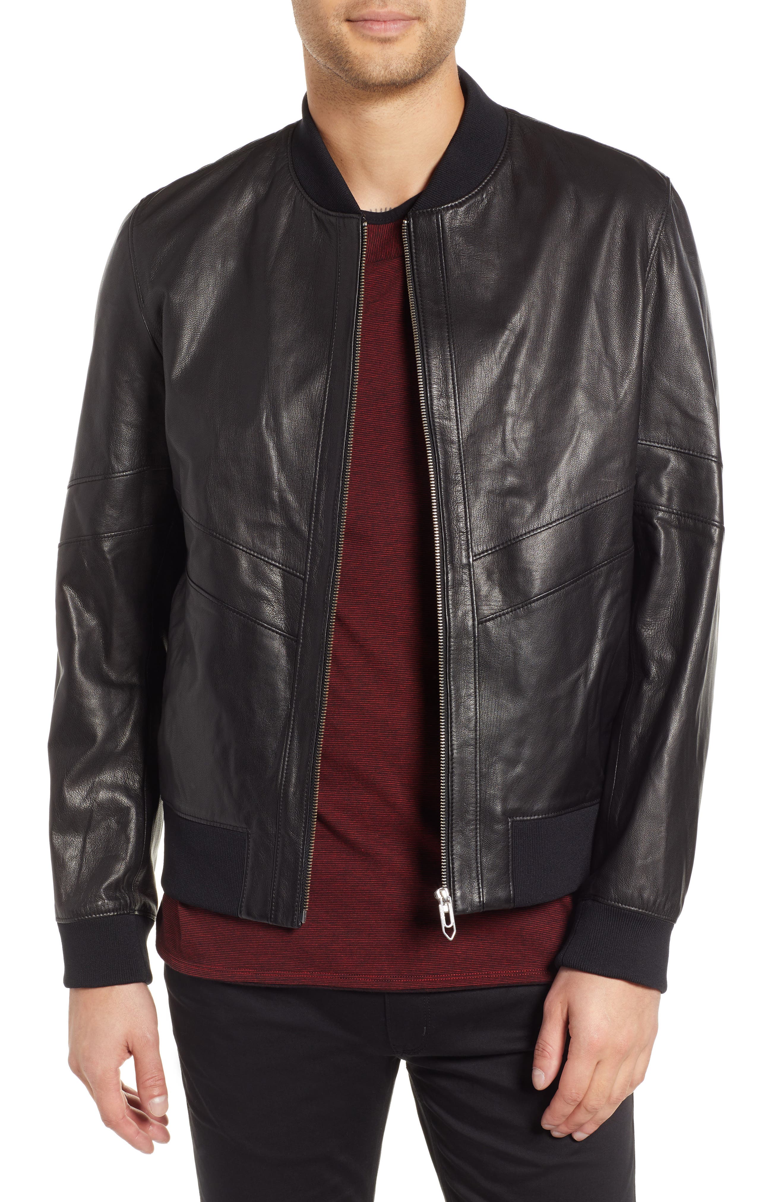 HUGO Lachlan Leather Bomber Jacket 