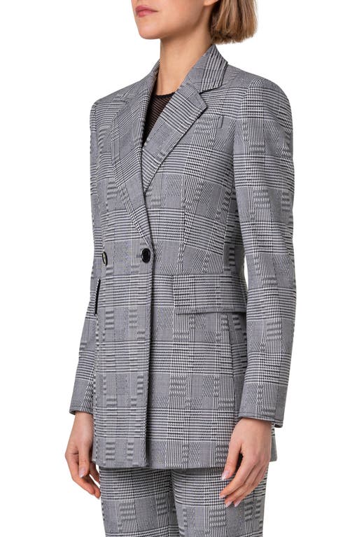 Akris Punto Glen Plain Double Breasted Wool Blazer In Black-cream