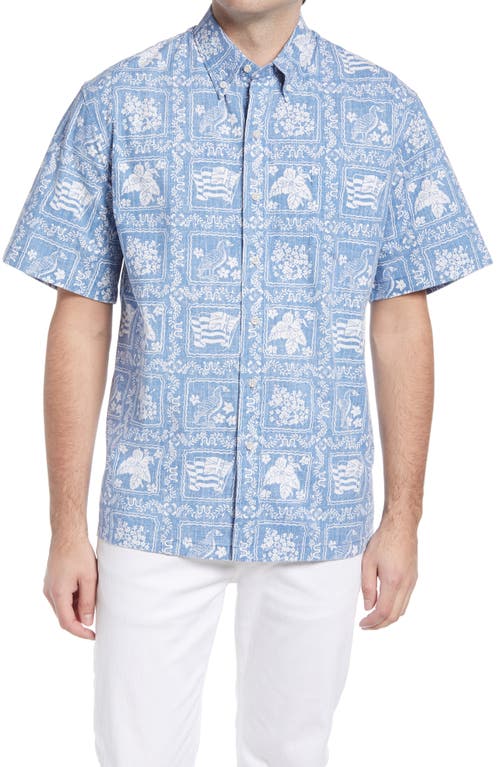 Lahaina Sailor Classic Fit Short Sleeve Button-Down Sport Shirt in Denim