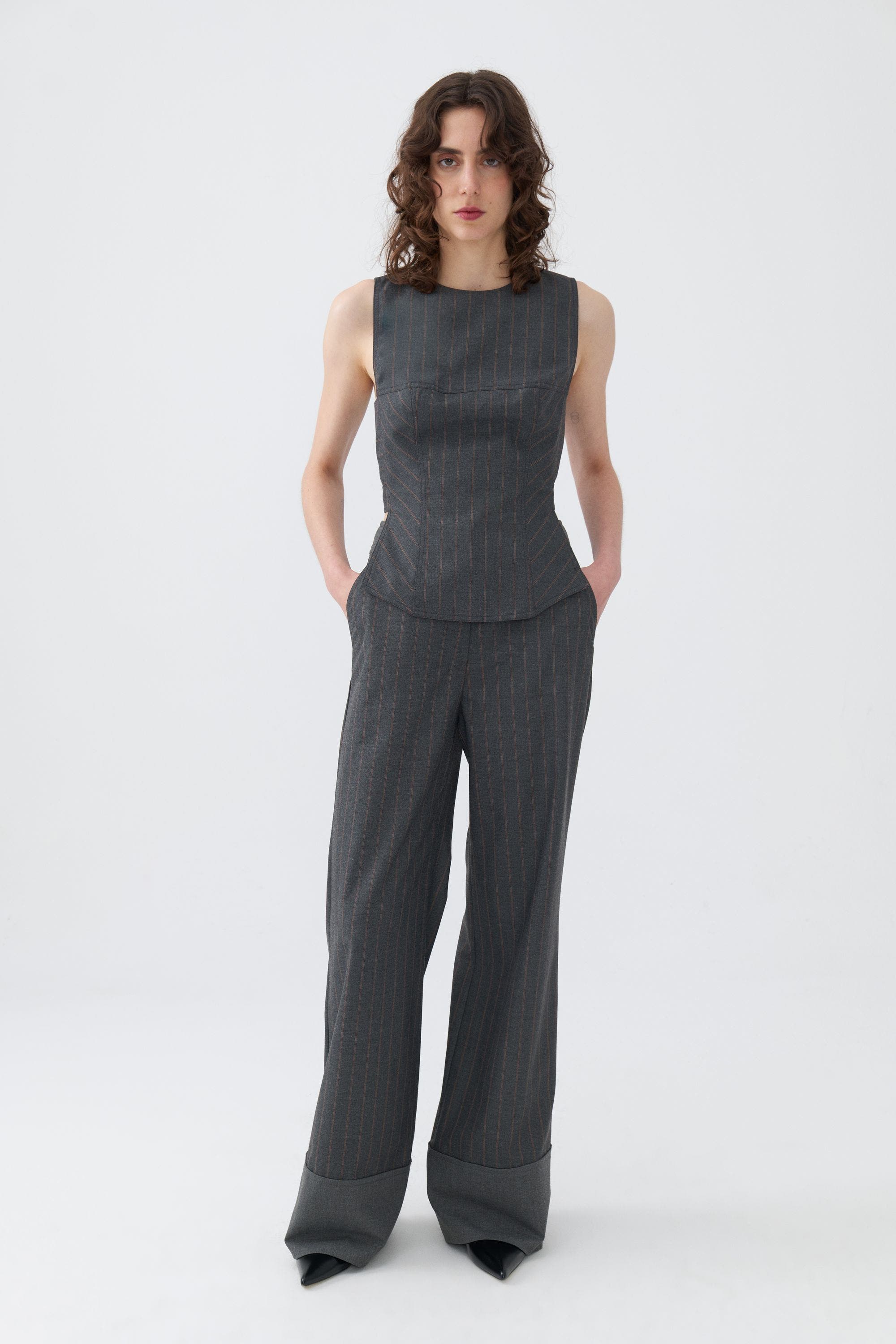 Nocturne High Waist Striped Pants in Grey Cover