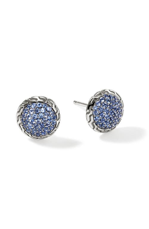 John Hardy JH Essential Pavé Stud Earring, Sterling Silver, Gemstones in Blue Saphire 