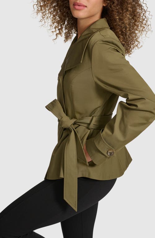 Shop Karl Lagerfeld Paris Double Breasted Peplum Trench Jacket In Olive