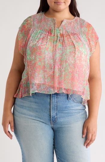 Joie Thana Short Sleeve Silk Top In Greenbriar Multi