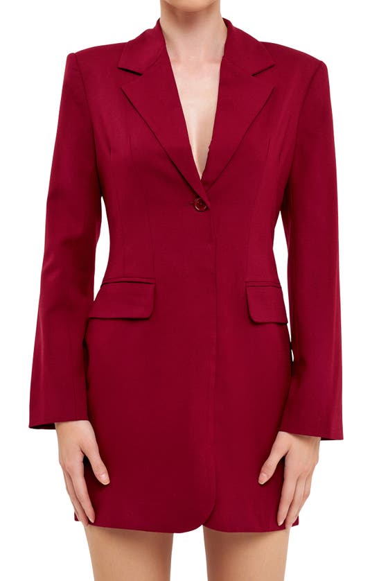 Shop Endless Rose Strappy Back Long Sleeve Blazer Dress In Burgundy