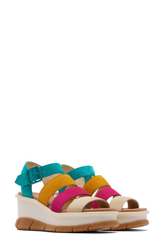 Sorel Joanie Iii Ankle Strap Wedge Platform Sandal In Teal | ModeSens