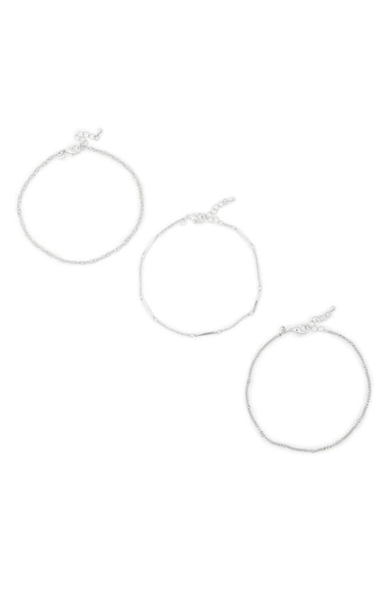 Nordstrom Rack 3-pack Mix Chain Anklets In Rhodium