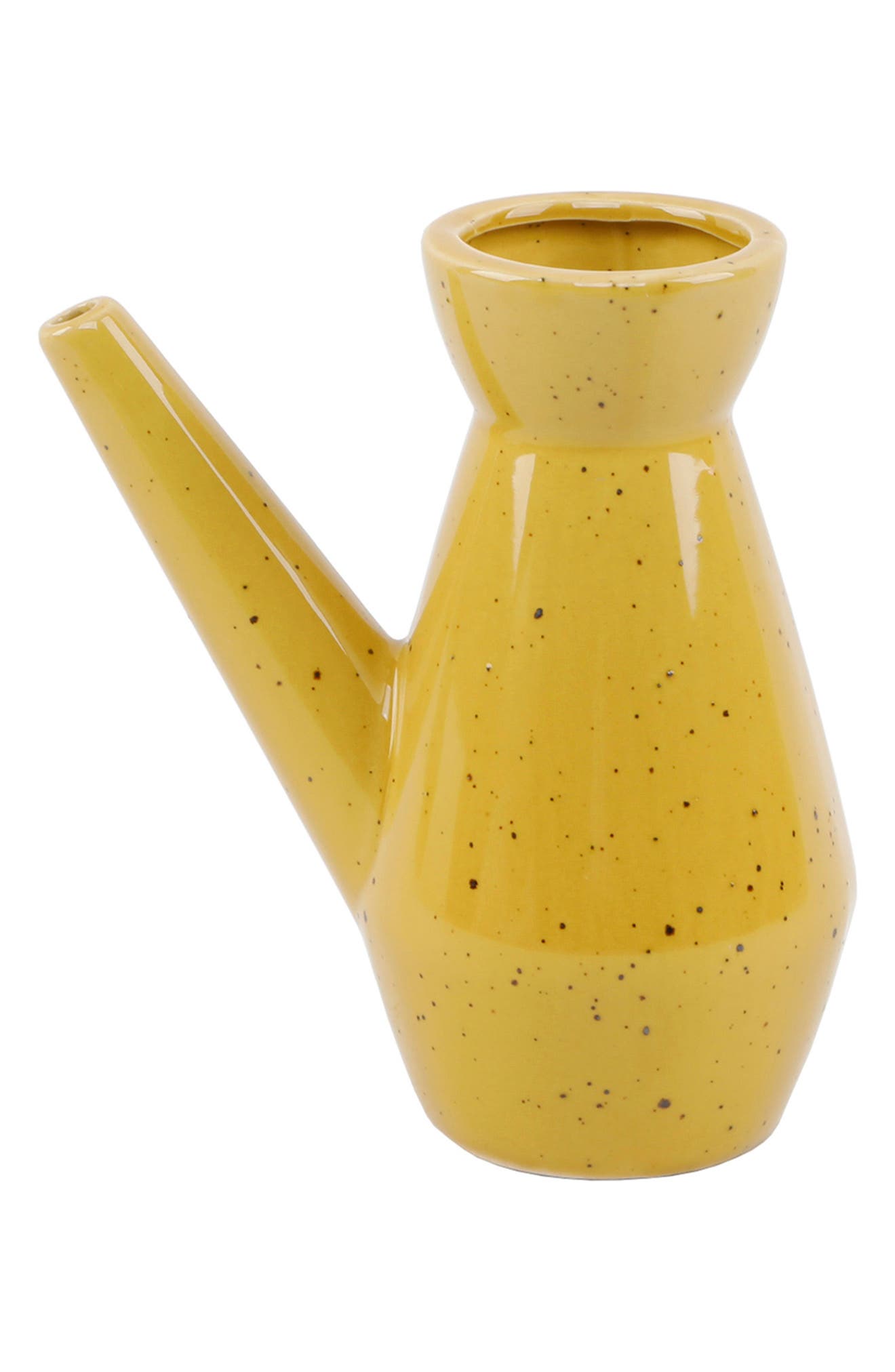 Flora Bunda 7in Ceramic Watering Can Speckl In Mustard
