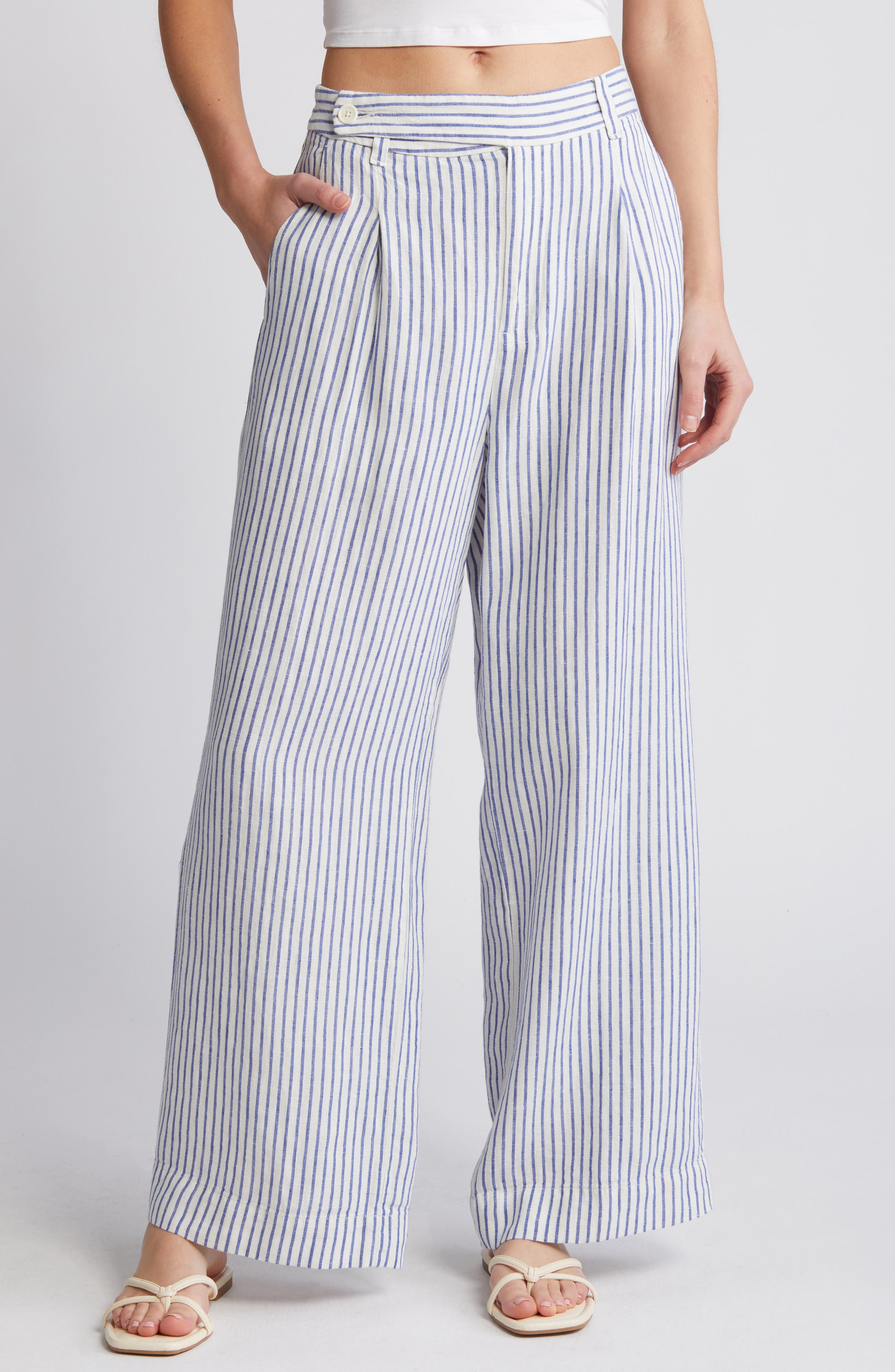 Cotton and linen wide-leg pants