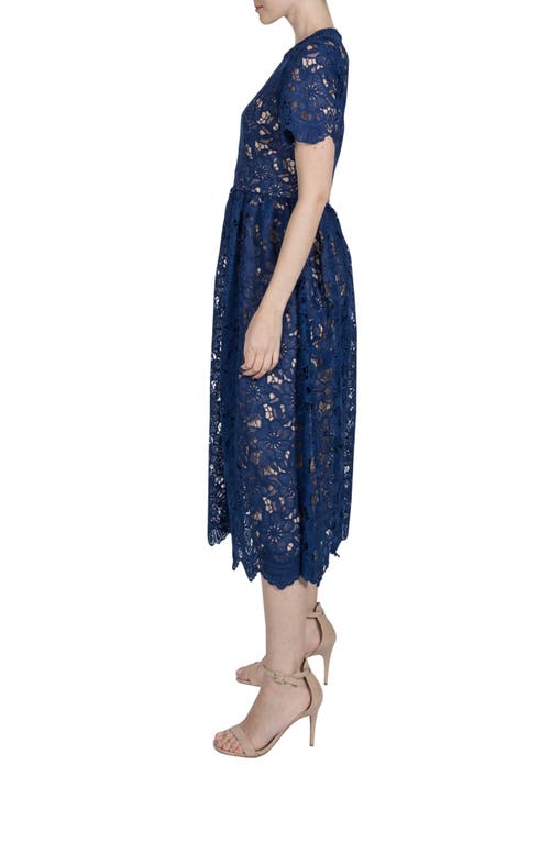 Julia Jordan Floral Lace Cocktail Midi Dress In Navy