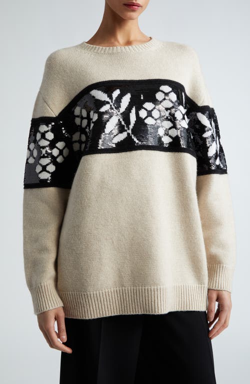 Max Mara Floral Jacquard Oversize Wool & Cashmere Crewneck Sweater Beige at Nordstrom,