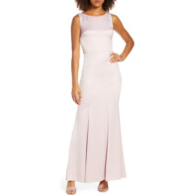 Chi Chi London Ayse Lace Back Satin Trumpet Gown, Pink