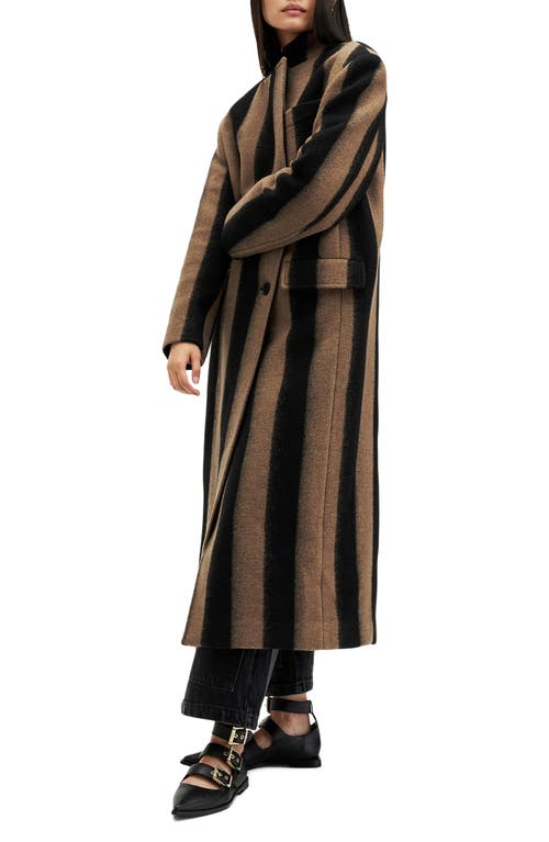 Shop Allsaints James Stripe Coat In Brown/black