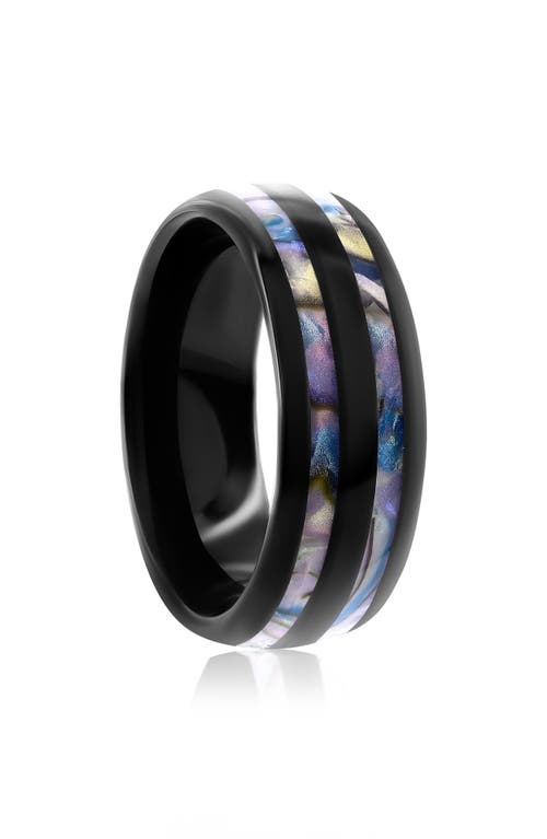 Blackjack Abalone Stripe Black Tungsten Band Ring In Abalone
