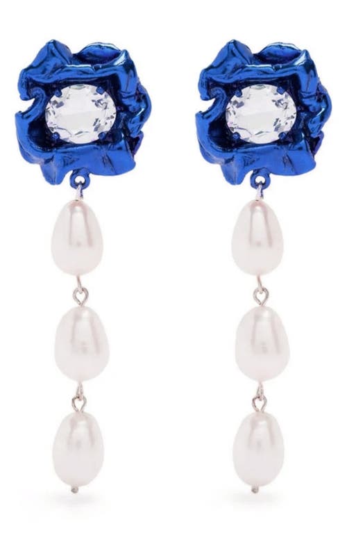 Lola Floral Freshwater Pearl Drop Earrings in Cobalt