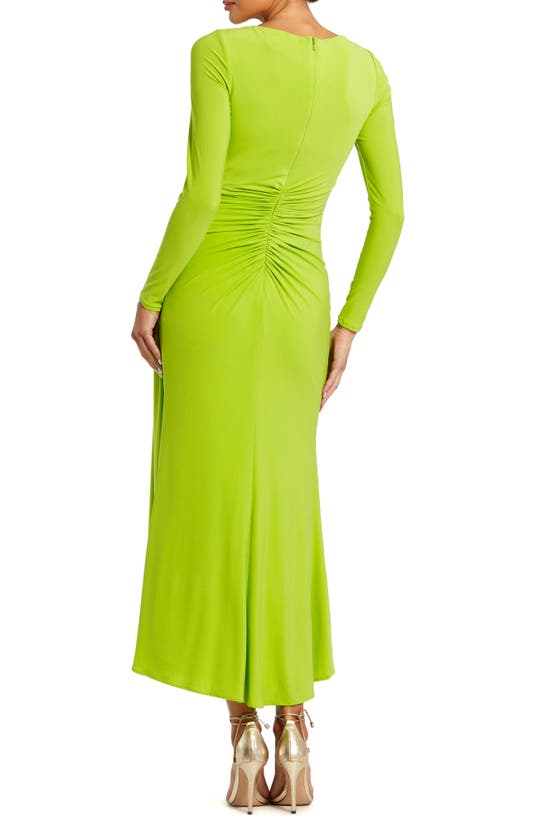 Shop Mac Duggal Side Ruched Long Sleeve Gown In Chartreuse