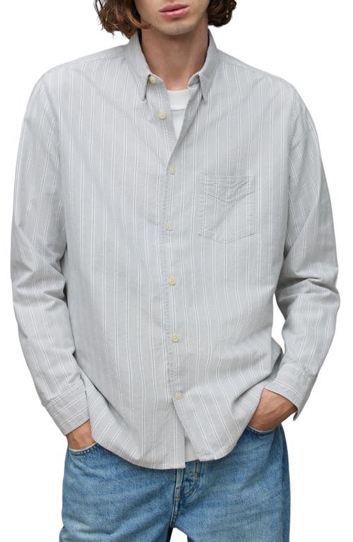 AllSaints Hitcher Stripe Button-Up Shirt in Aluminum Grey at Nordstrom, Size X-Large
