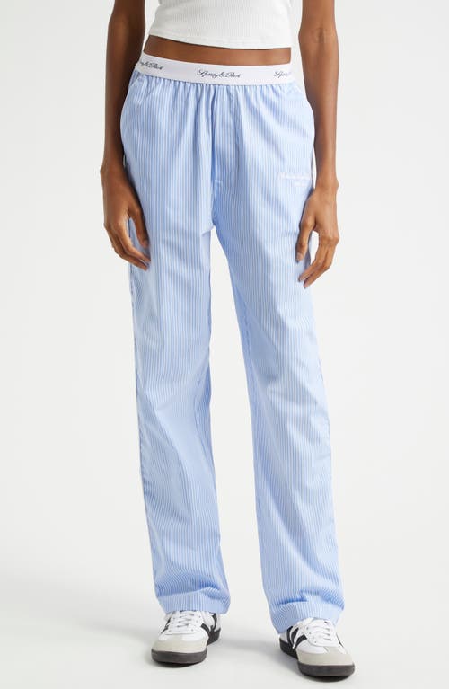 Sporty & Rich Hotel du Cap Stripe Embroidered Cotton Pajama Pants Blue/White Thin at Nordstrom,