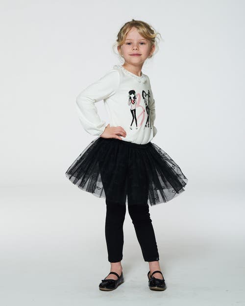 Shop Deux Par Deux Little Girl's Leggings With Tulle Skirt Black In Anthracite