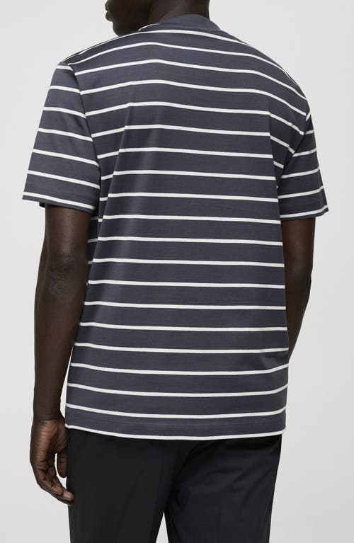 Shop Mango Stripe Cotton T-shirt In Dark Navy