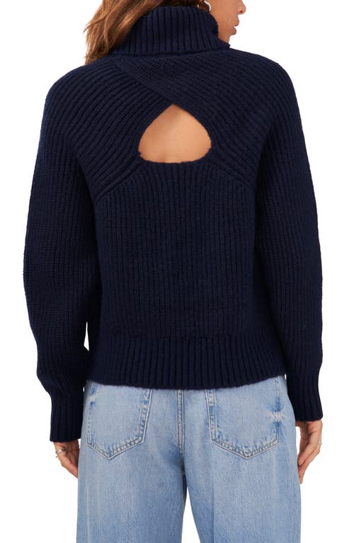 Shop 1.state Back Cutout Turtleneck Sweater In Classic Navy