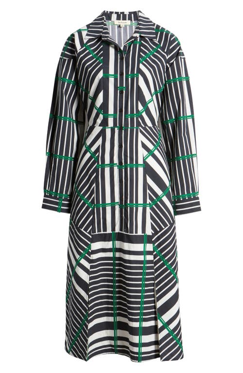 Shop Du Paradis Hazel Long Sleeve Midi Shirtdress In Black White Multi Stripe