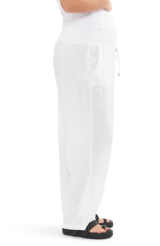 Shop Ripe Maternity Indi Shirred Linen Blend Wide Leg Maternity Pants In White