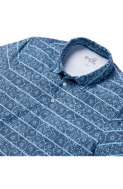 Reyn Spooner Halu'a Pua Floral Stripe Performance Polo In Blue