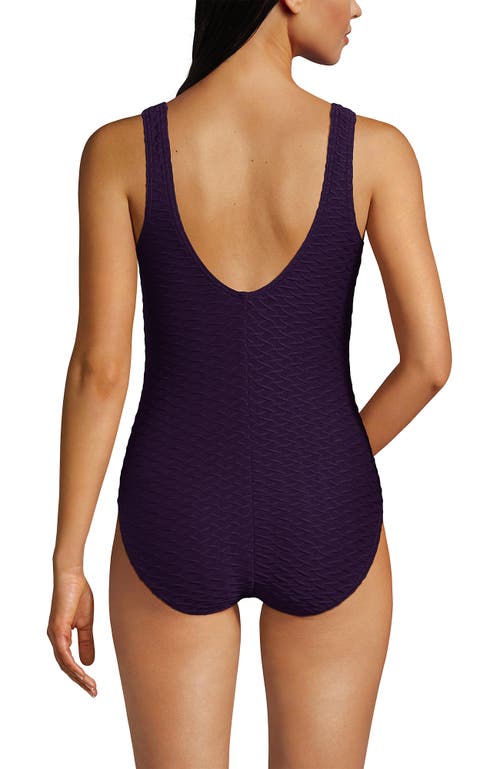 Shop Lands' End Chlorine Resistant High Leg Soft Cup Tugless Sporty One Piece Swimsuit In Blackberry