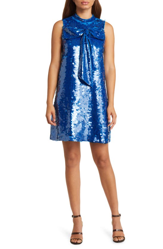 CIEBON ANITA BOW PAILLETTE SEQUIN SLEEVELESS MINI SHIFT DRESS