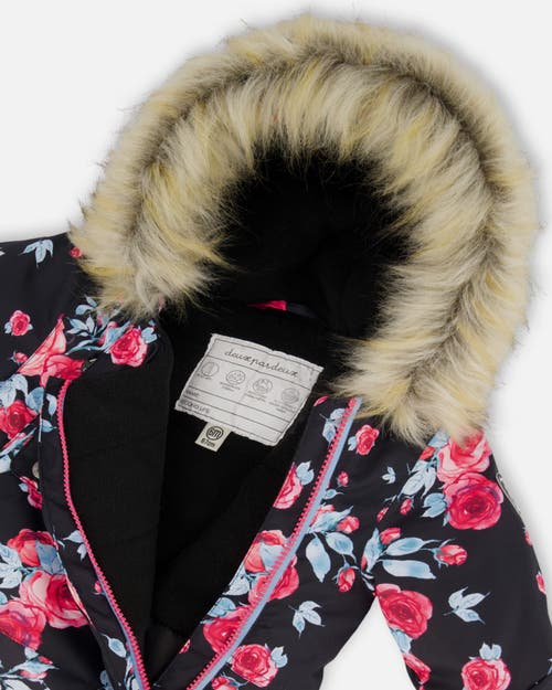 Shop Deux Par Deux Baby Girl's One Piece Baby Snowsuit Black Printed Roses Designed For Car Seat