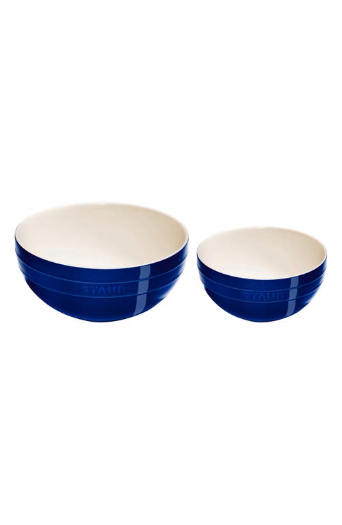 Shop Staub 2-piece Ceramic Nested Mixing Bowl Set In Dark Blue