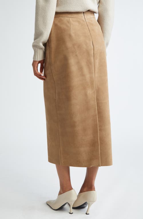 Shop Max Mara Calcio Suede Pencil Skirt In Turtledove