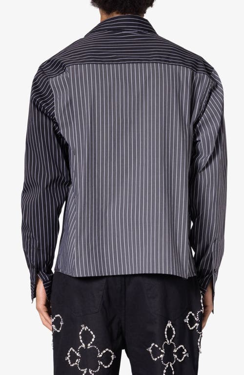 Mnml Oversize Mismatched Pinstripe Button-up Shirt Jacket In Black