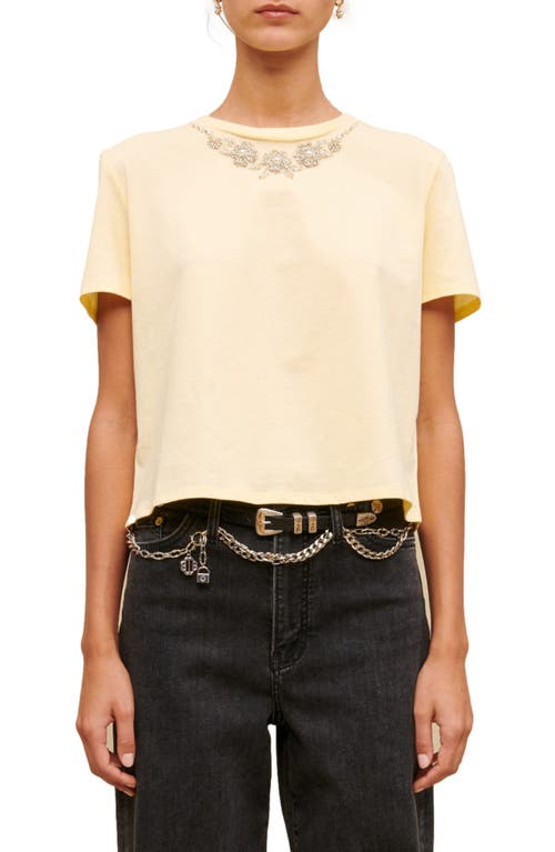 maje Topalydia Embellished Cotton T-Shirt in Yellow