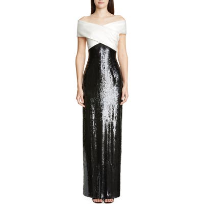 St. John Collection Layered Sequin Silk Georgette Gown, White