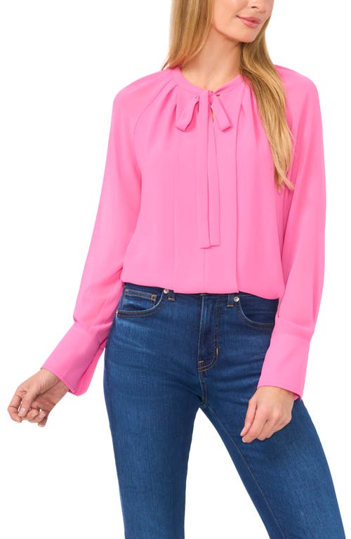 Shop Cece Tie Neck Georgette Top In Freeisa Pink