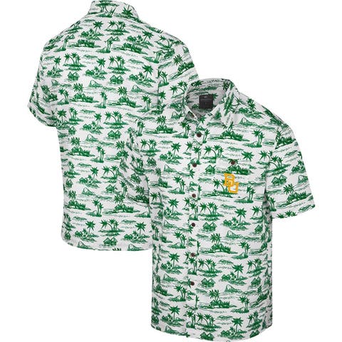 Men's Antigua Green/White Green Bay Packers Compression Tri-Blend Long Sleeve Button-Down Shirt Size: Medium