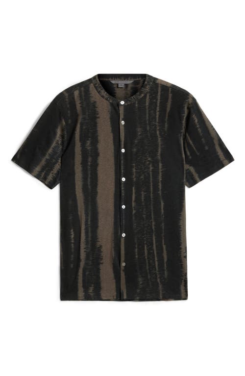 Shop John Varvatos Linen & Cotton Knit Short Sleeve Button-up Shirt In Black