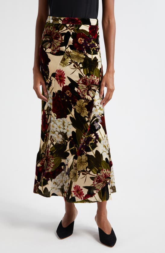 Cara Cara Naomi Floral Velvet Skirt In Garden Flora Turtledove