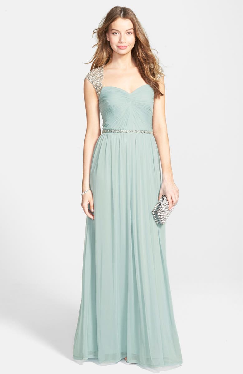 Hailey by Adrianna Papell Embellished Shirred Jersey Gown | Nordstrom