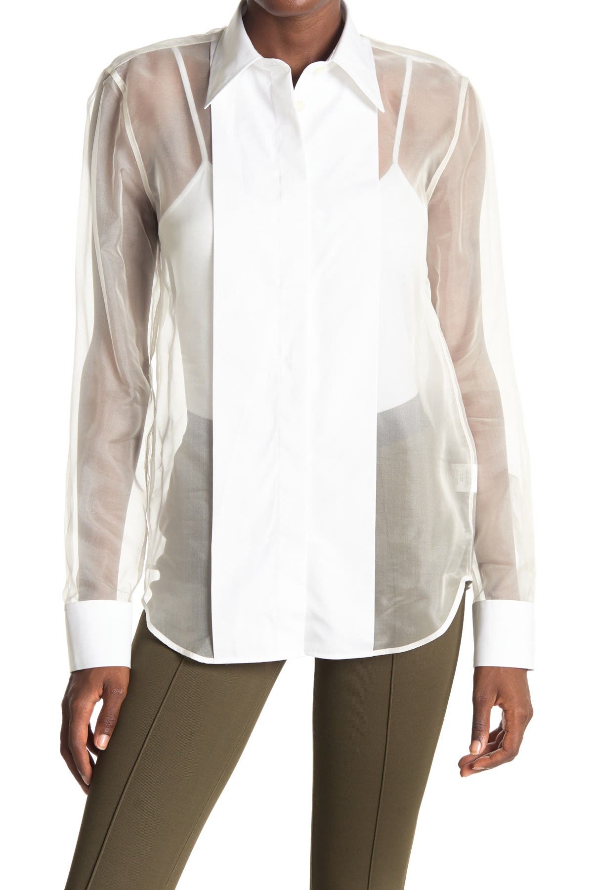 sheer tuxedo blouse