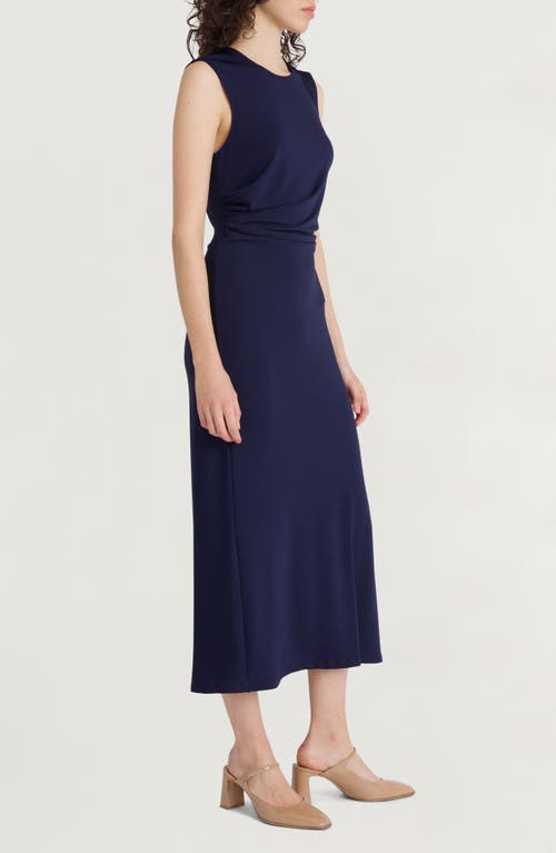 Shop Luxely Ruched Sleeveless Midi Dress In Evening Blue