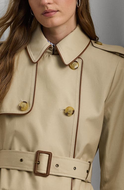 Shop Lauren Ralph Lauren Belted Water Resistant Double Breasted Trench Coat In Explorer Sand