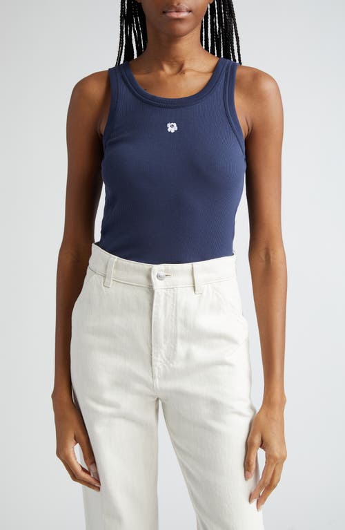 Shop Marimekko Kedol Unikko Rib Tank Top In Dark Navy/off White