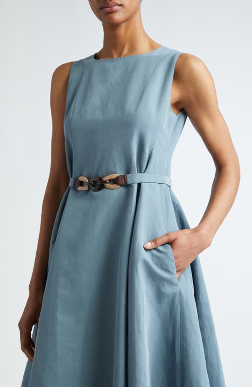 Shop Max Mara Amelie Belted Sleeveless Cotton & Linen A-line Dress In Sky Blue