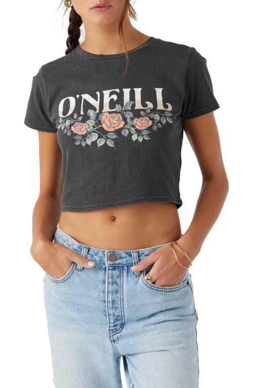 Shop O'neill Flower Vines Cotton Graphic Crop T-shirt In Washed Black