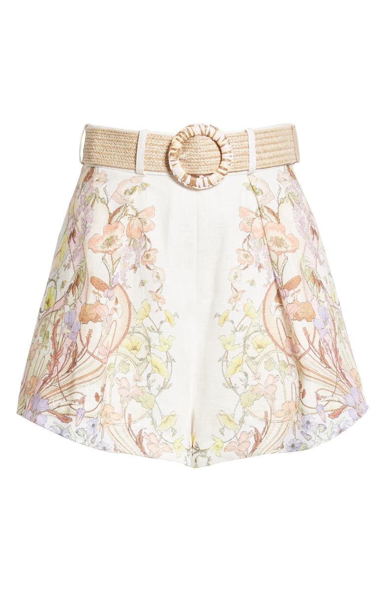 Zimmermann Floral Print Belted Linen Shorts | Nordstrom