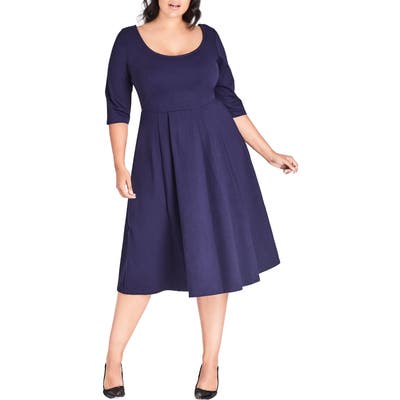 Plus Size City Chic Scoop Neck A-Line Dress, Blue