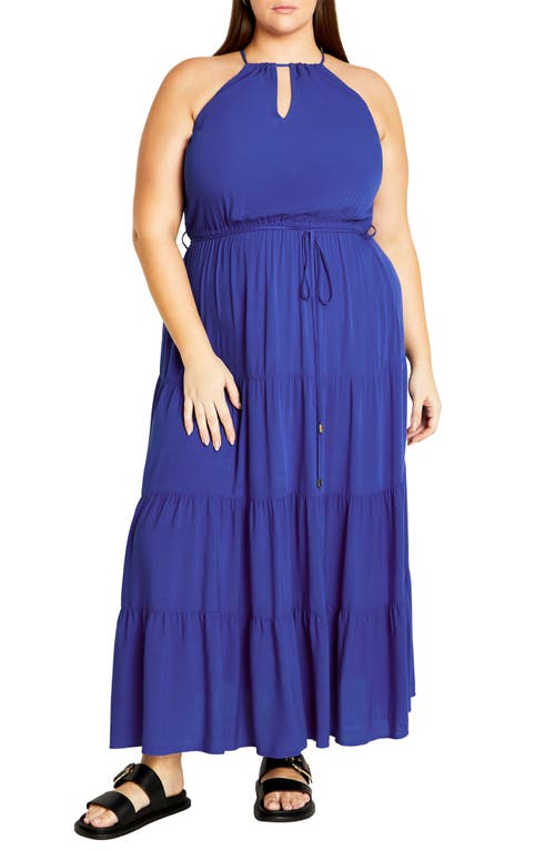 Shop City Chic Stacey Keyhole Tiered Maxi Dress In Marine