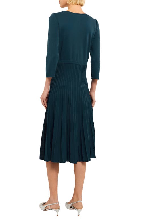 Shop Misook Contrast Panel Knit Dress In Marine Teal/black